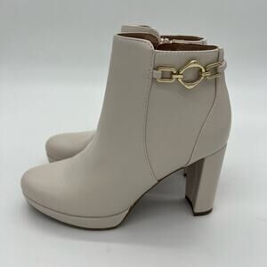 Naturalizer Berri Ankle Boot Womens Size 5 Cream Leather Gold Details Bootie